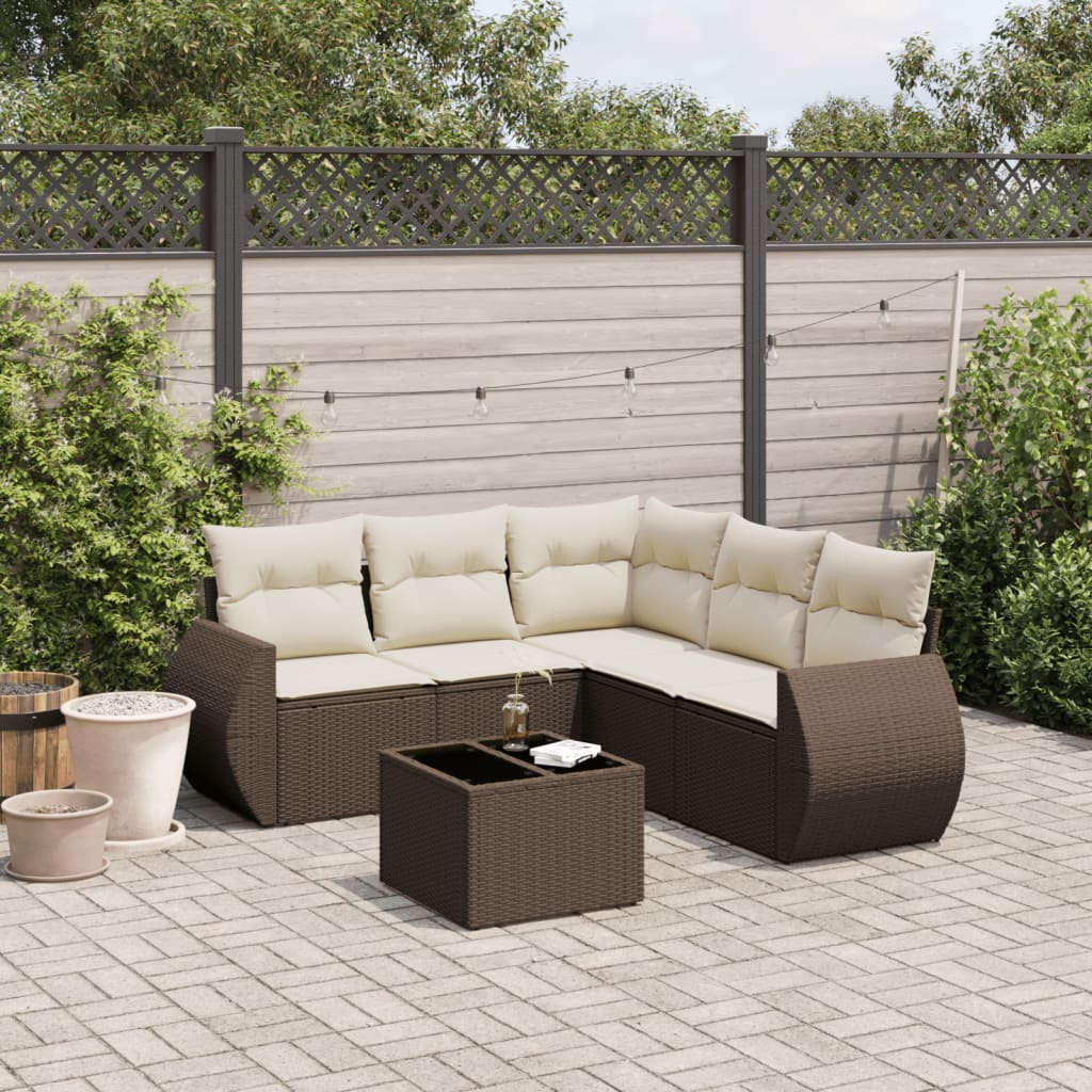 6-delige Loungeset met kussens poly rattan bruin is nu te koop bij PeponiXL, paradijselijk wonen!