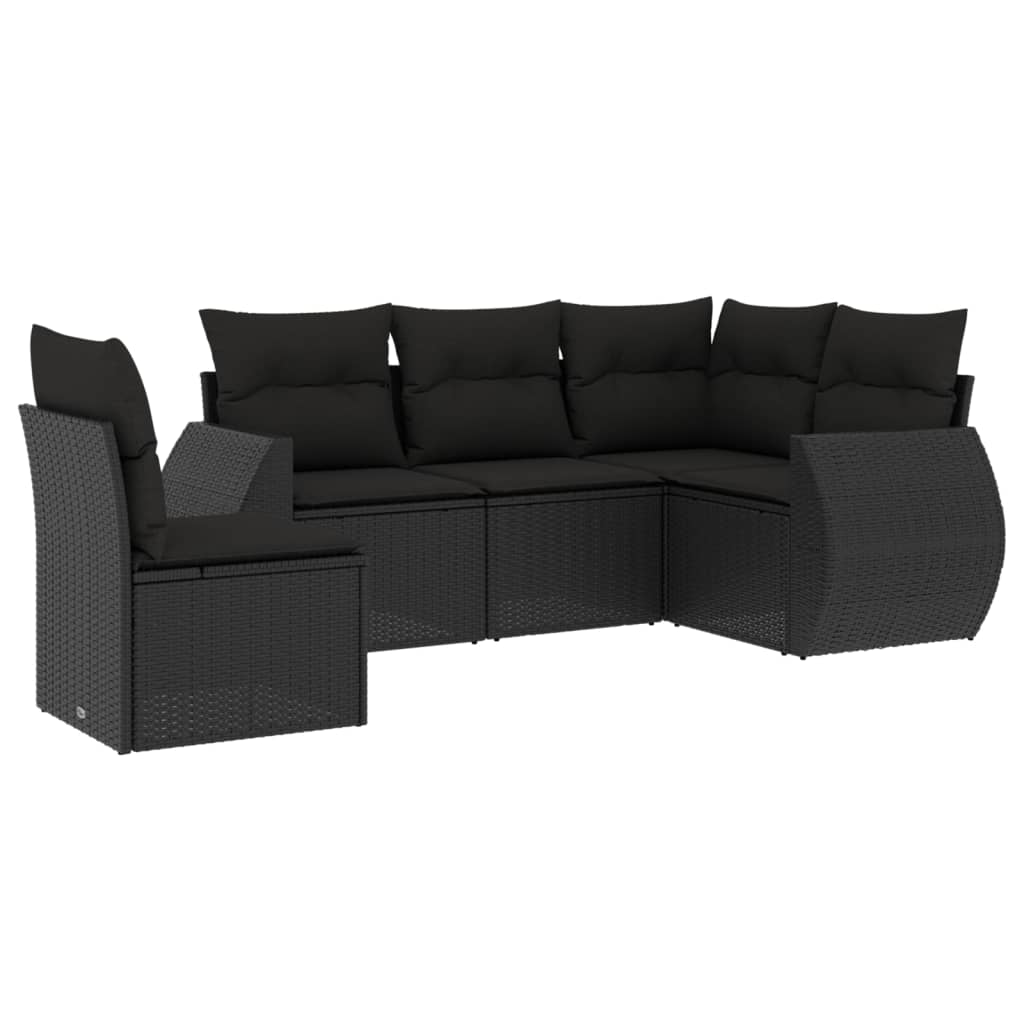 5-delige Loungeset met kussens poly rattan zwart is nu te koop bij PeponiXL, paradijselijk wonen!
