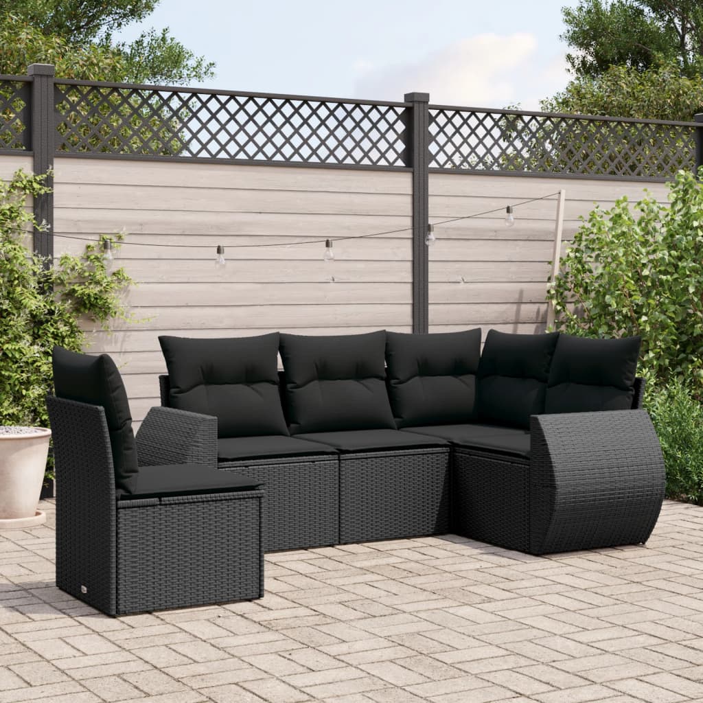 5-delige Loungeset met kussens poly rattan zwart is nu te koop bij PeponiXL, paradijselijk wonen!