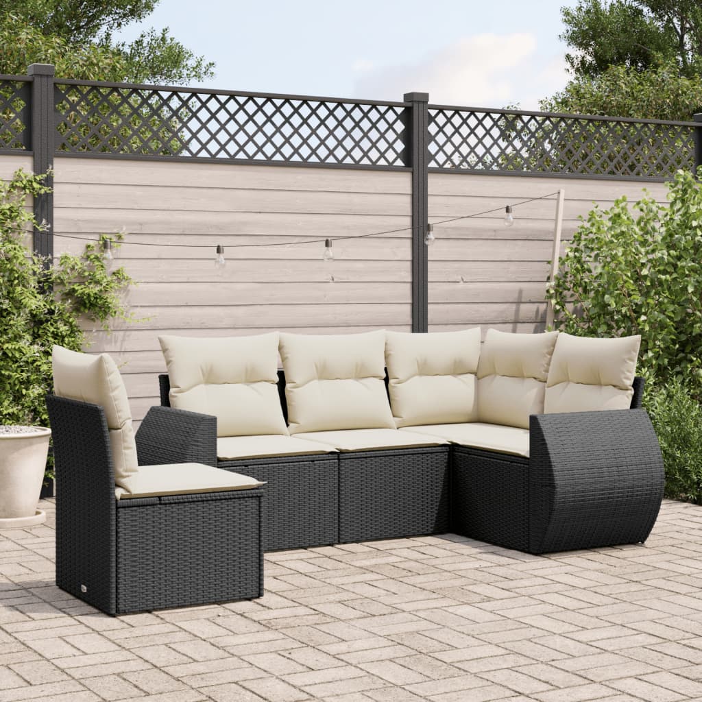 5-delige Loungeset met kussens poly rattan zwart is nu te koop bij PeponiXL, paradijselijk wonen!