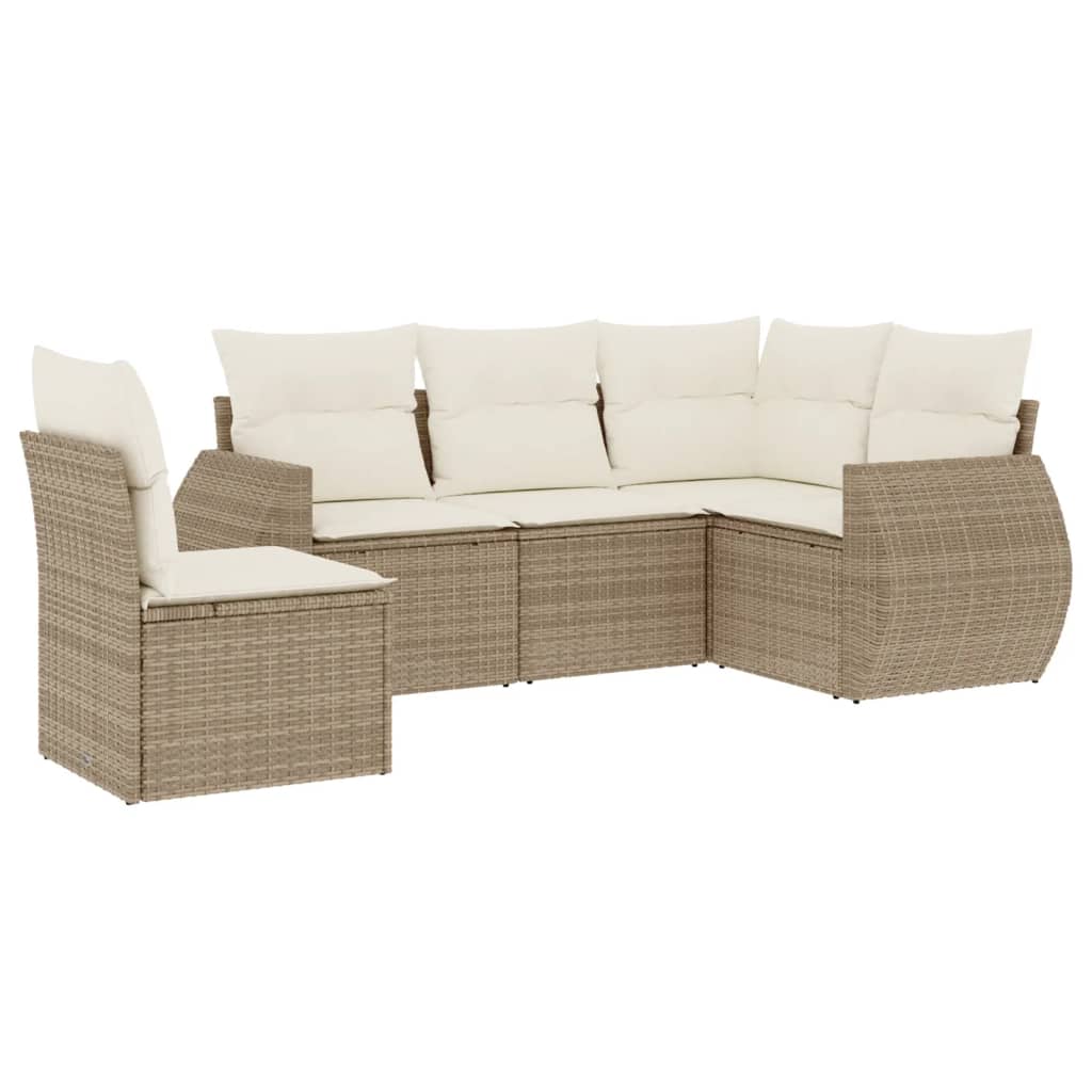 5-delige Loungeset met kussens poly rattan beige is nu te koop bij PeponiXL, paradijselijk wonen!