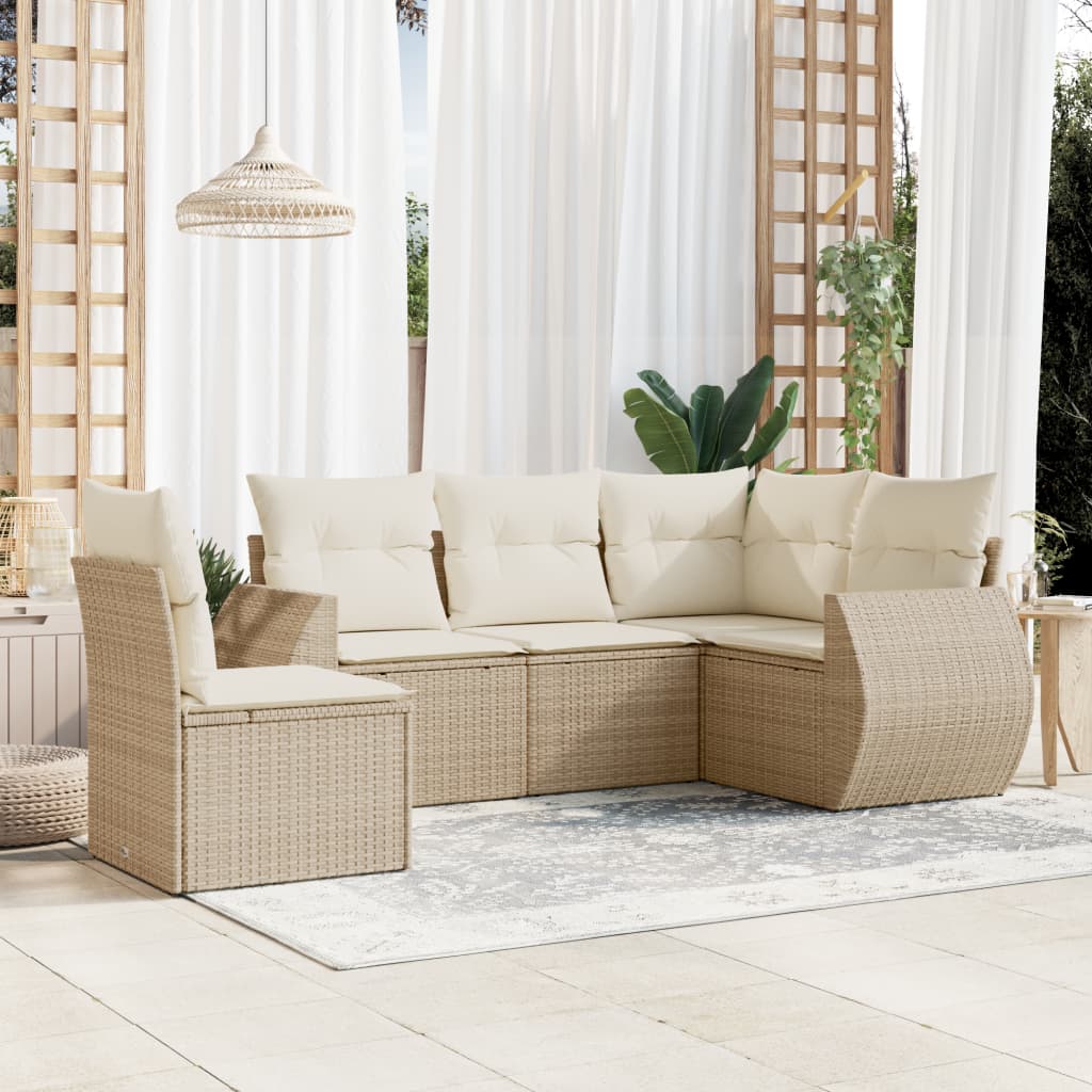 5-delige Loungeset met kussens poly rattan beige is nu te koop bij PeponiXL, paradijselijk wonen!