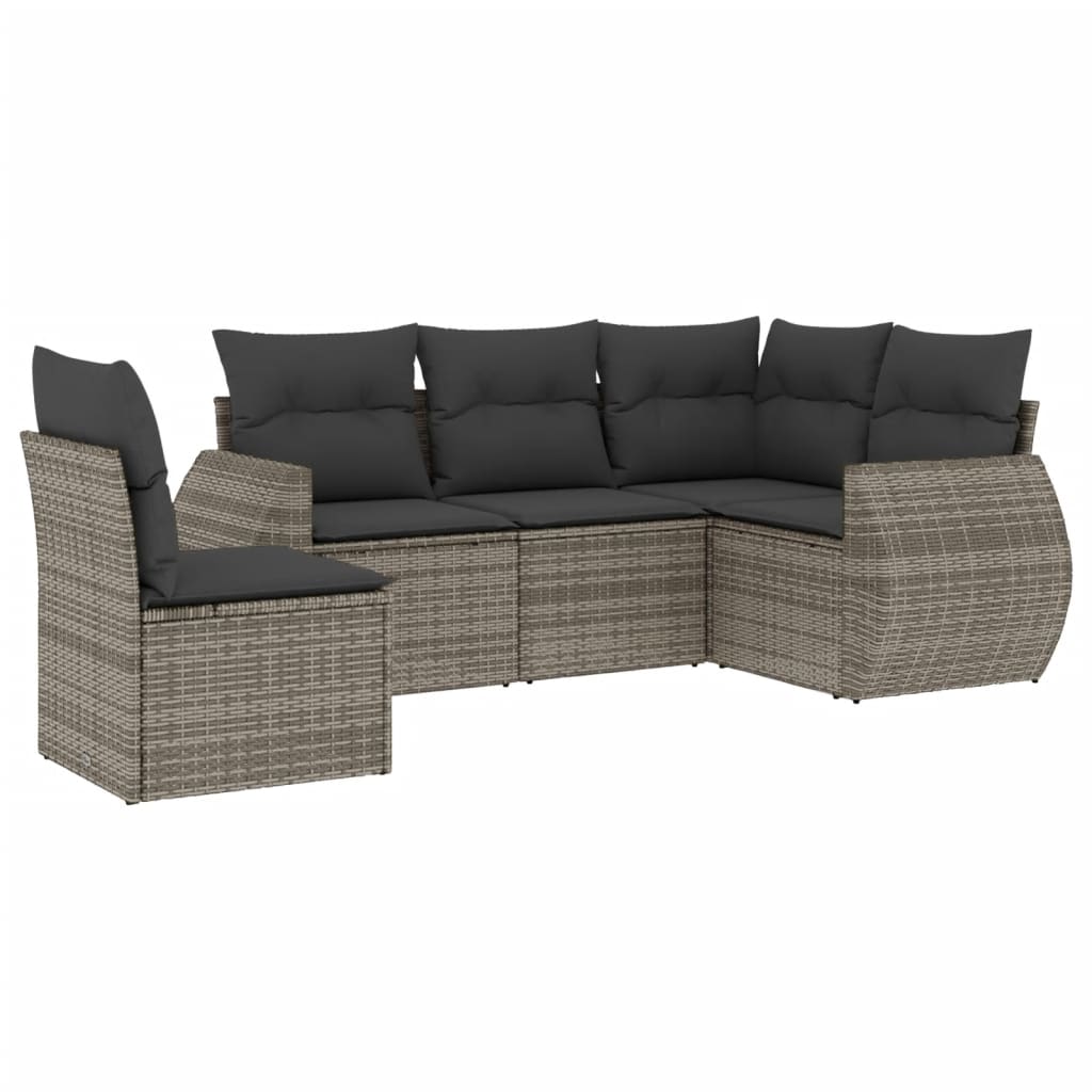 5-delige Loungeset met kussens poly rattan grijs is nu te koop bij PeponiXL, paradijselijk wonen!