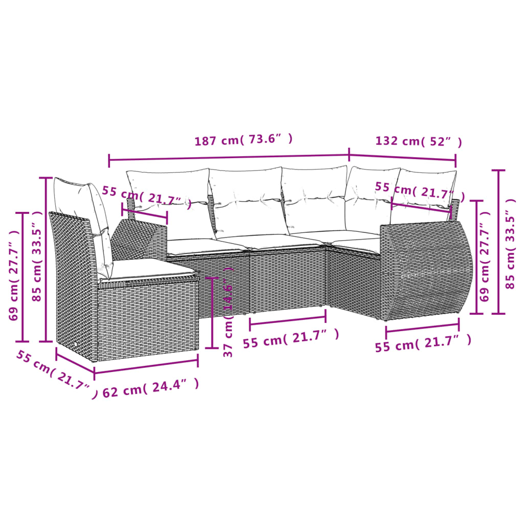 5-delige Loungeset met kussens poly rattan grijs is nu te koop bij PeponiXL, paradijselijk wonen!