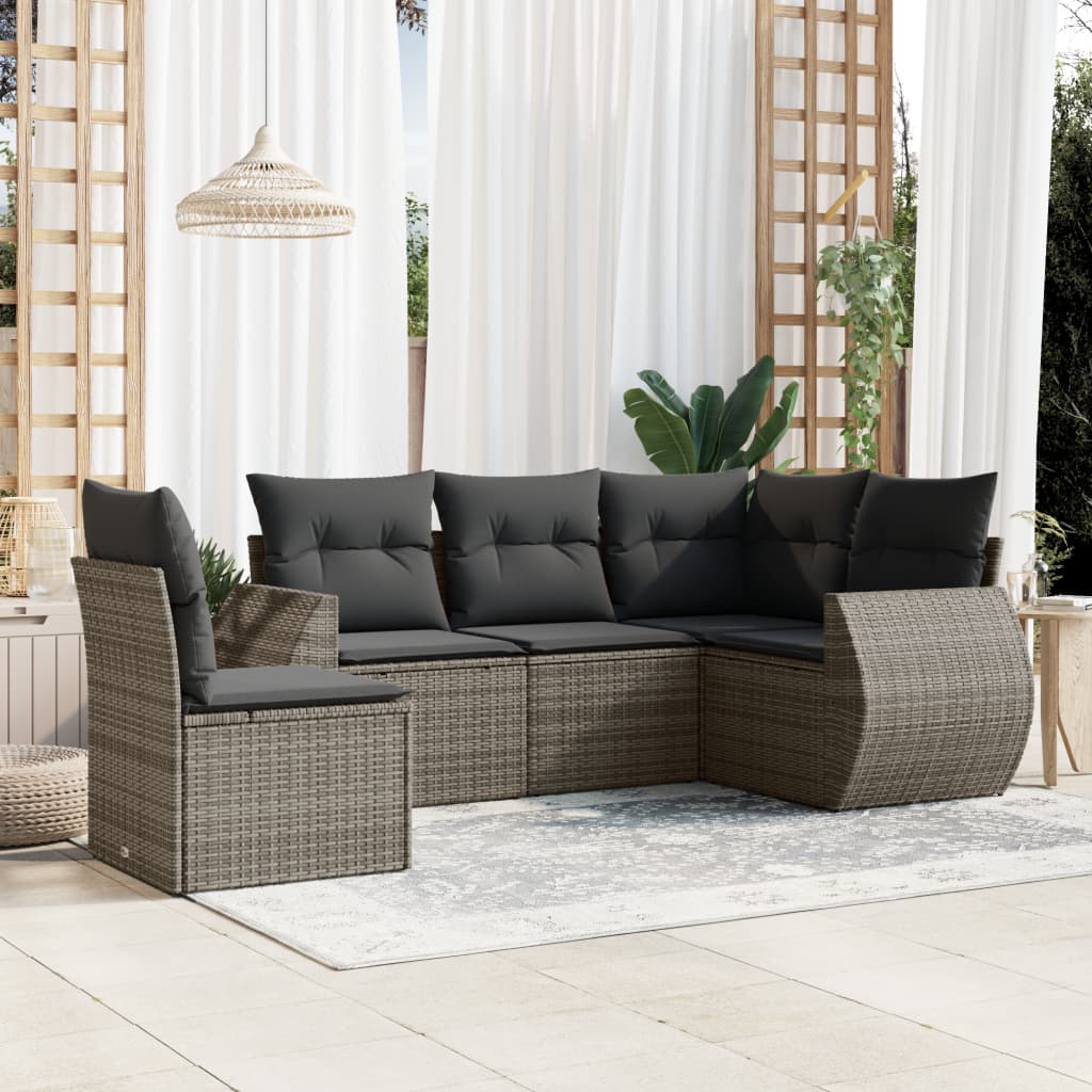 5-delige Loungeset met kussens poly rattan grijs is nu te koop bij PeponiXL, paradijselijk wonen!