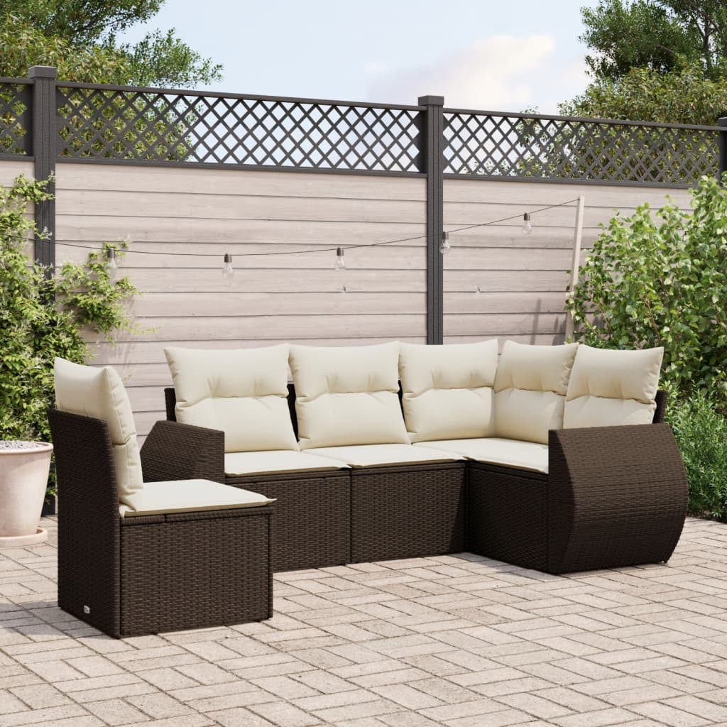5-delige Loungeset met kussens poly rattan bruin is nu te koop bij PeponiXL, paradijselijk wonen!