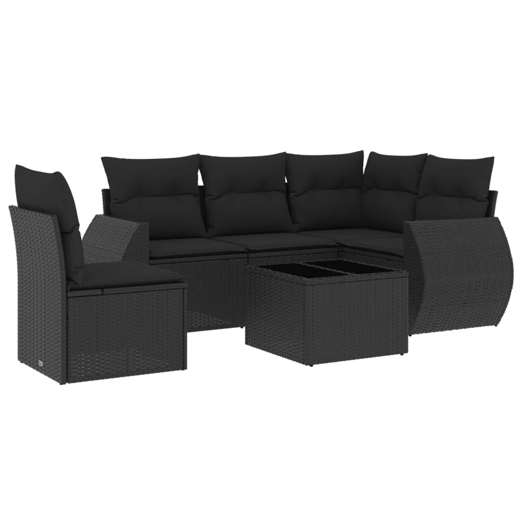6-delige Loungeset met kussens poly rattan zwart is nu te koop bij PeponiXL, paradijselijk wonen!