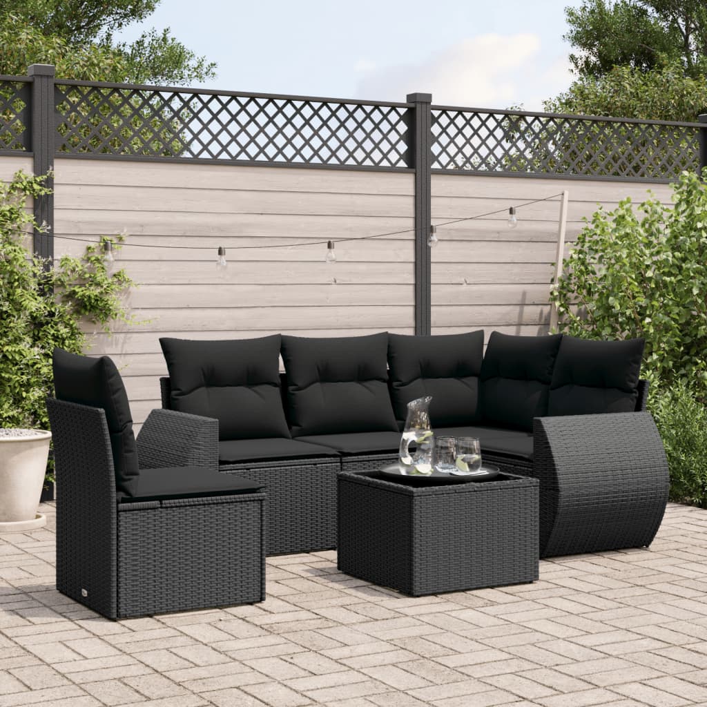 6-delige Loungeset met kussens poly rattan zwart is nu te koop bij PeponiXL, paradijselijk wonen!