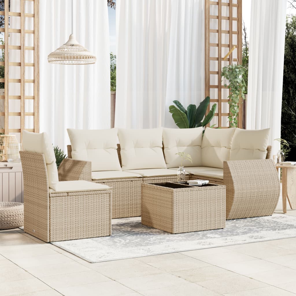 6-delige Loungeset met kussens poly rattan beige is nu te koop bij PeponiXL, paradijselijk wonen!