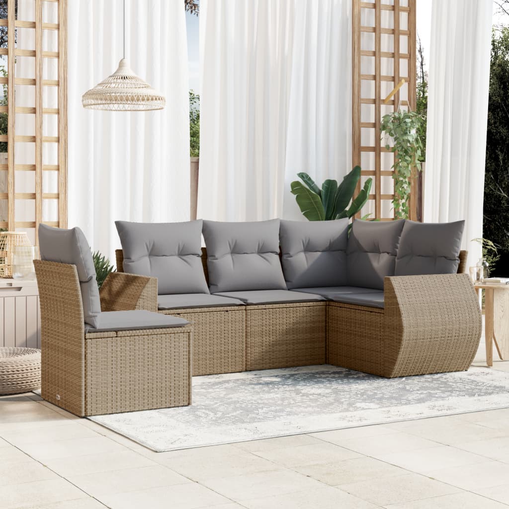 6-delige Loungeset met kussens poly rattan beige is nu te koop bij PeponiXL, paradijselijk wonen!