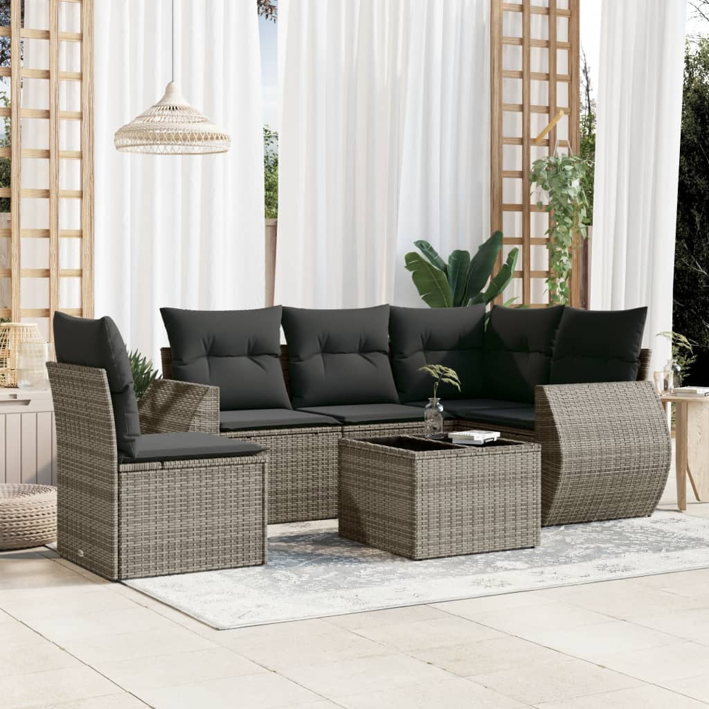 6-delige Loungeset met kussens poly rattan grijs is nu te koop bij PeponiXL, paradijselijk wonen!
