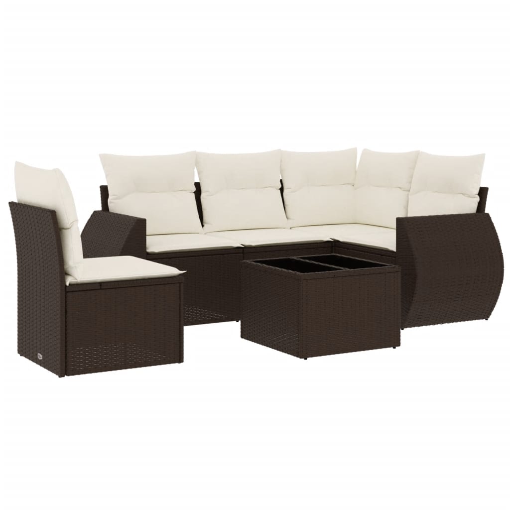 6-delige Loungeset met kussens poly rattan bruin is nu te koop bij PeponiXL, paradijselijk wonen!