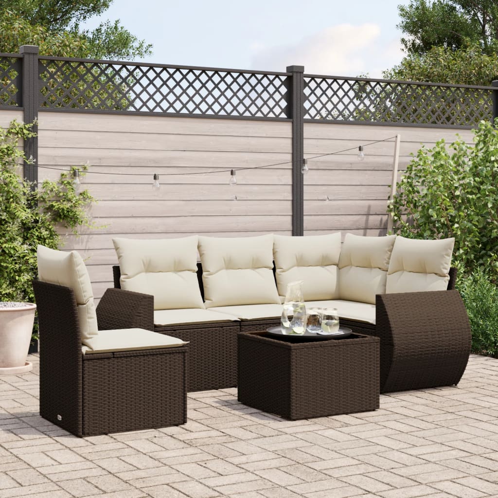 6-delige Loungeset met kussens poly rattan bruin is nu te koop bij PeponiXL, paradijselijk wonen!