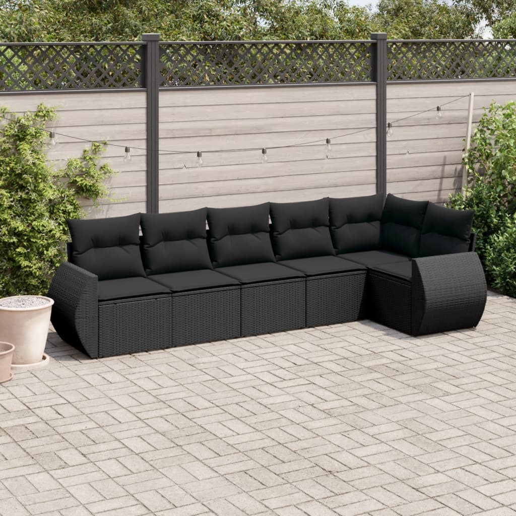 6-delige Loungeset met kussens poly rattan zwart is nu te koop bij PeponiXL, paradijselijk wonen!