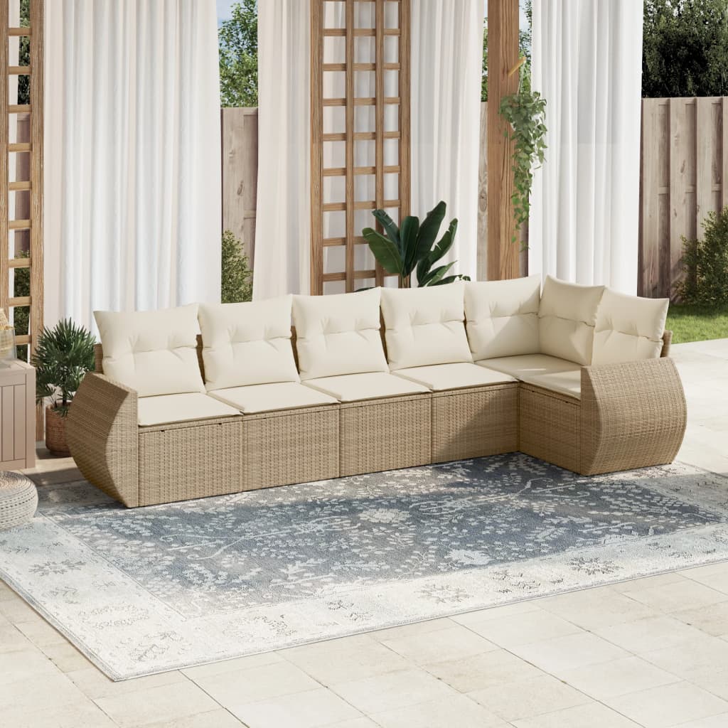 6-delige Loungeset met kussens poly rattan beige is nu te koop bij PeponiXL, paradijselijk wonen!