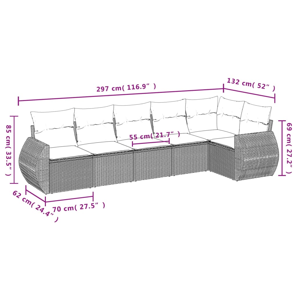 6-delige Loungeset met kussens poly rattan beige is nu te koop bij PeponiXL, paradijselijk wonen!