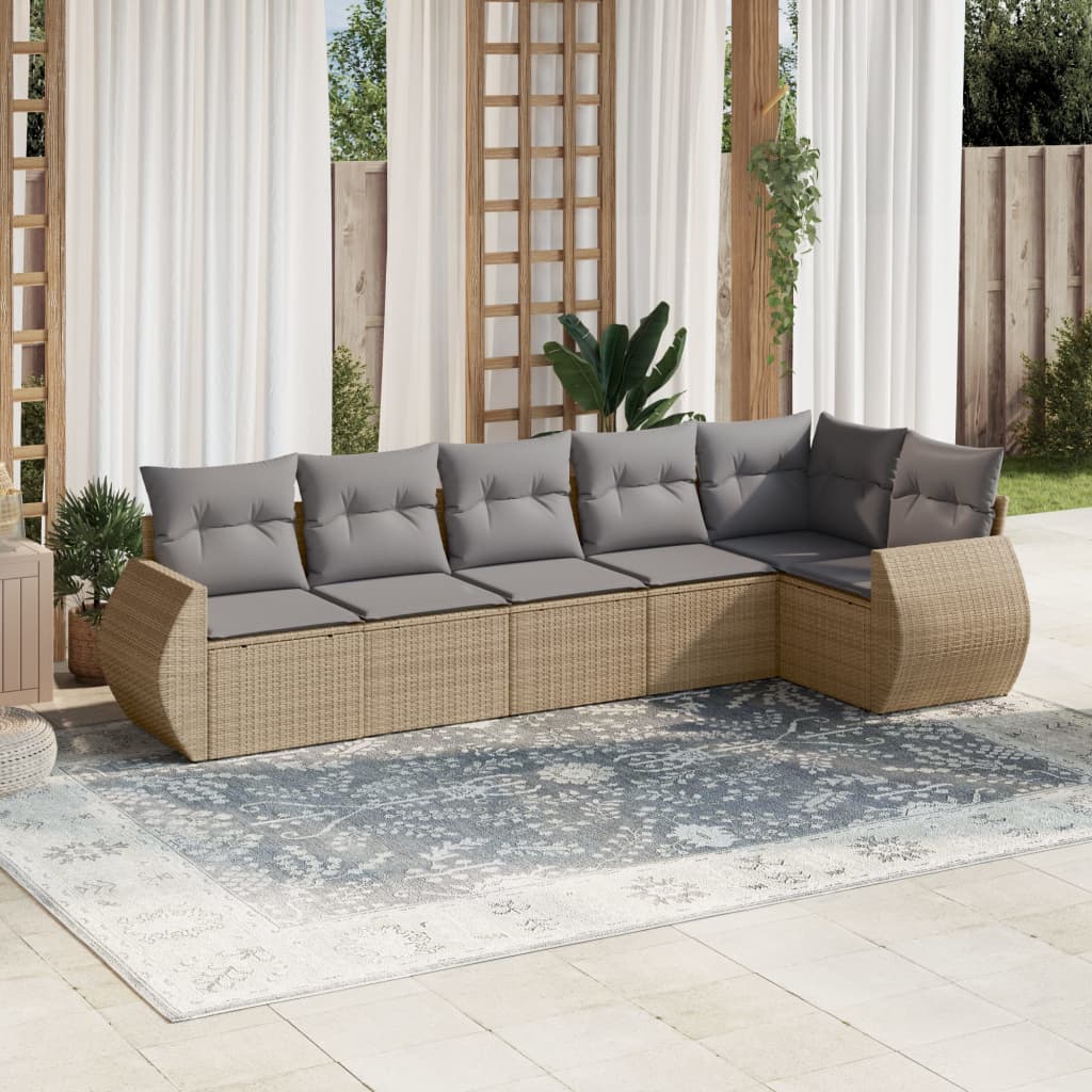 6-delige Loungeset met kussens poly rattan beige is nu te koop bij PeponiXL, paradijselijk wonen!