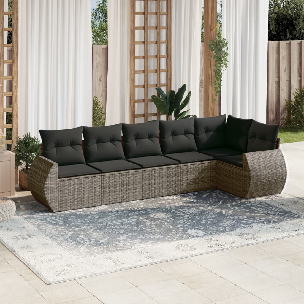 6-delige Loungeset met kussens poly rattan grijs is nu te koop bij PeponiXL, paradijselijk wonen!