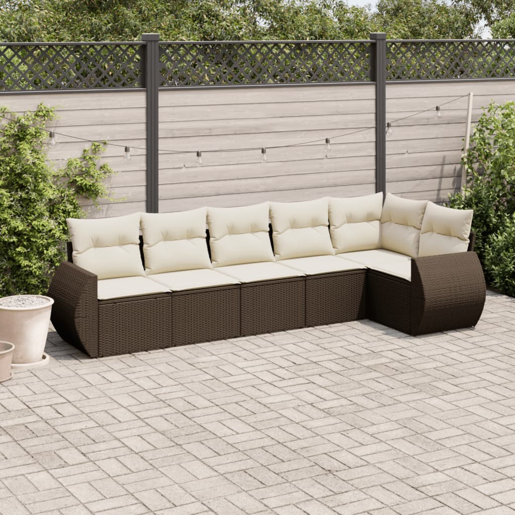 6-delige Loungeset met kussens poly rattan bruin is nu te koop bij PeponiXL, paradijselijk wonen!