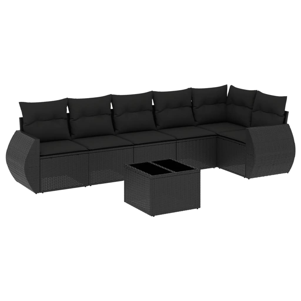 7-delige Loungeset met kussens poly rattan zwart is nu te koop bij PeponiXL, paradijselijk wonen!