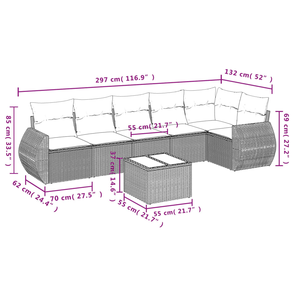7-delige Loungeset met kussens poly rattan zwart is nu te koop bij PeponiXL, paradijselijk wonen!