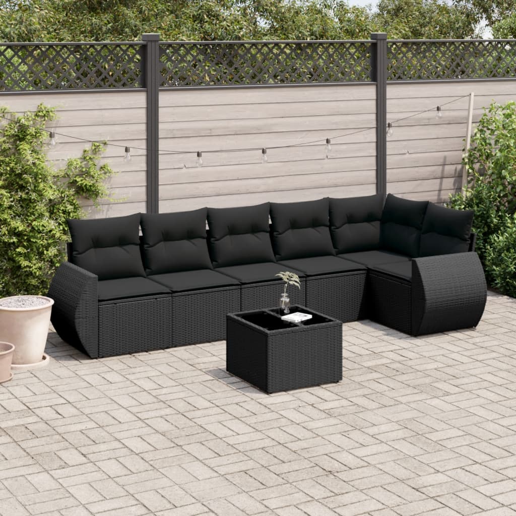 7-delige Loungeset met kussens poly rattan zwart is nu te koop bij PeponiXL, paradijselijk wonen!