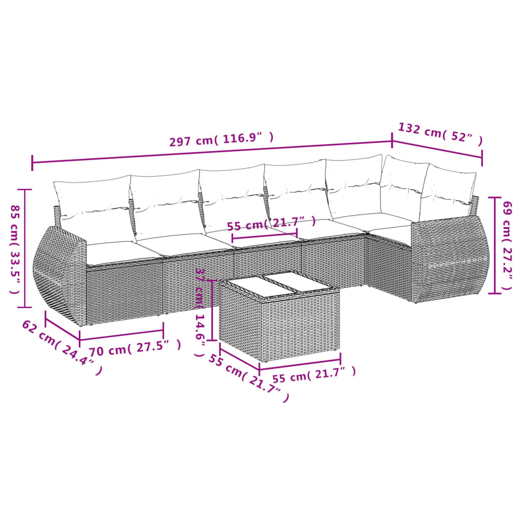 7-delige Loungeset met kussens poly rattan zwart is nu te koop bij PeponiXL, paradijselijk wonen!