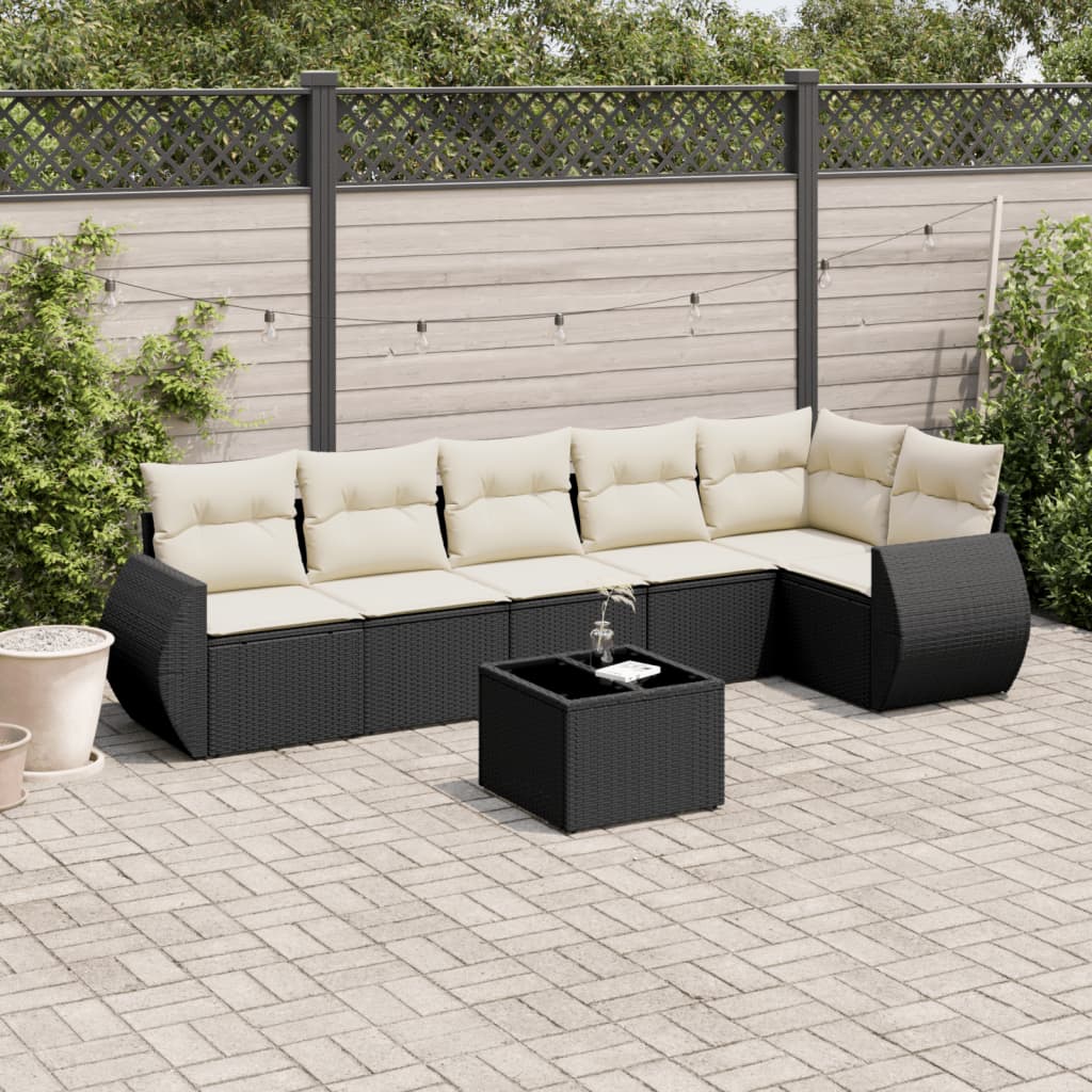 7-delige Loungeset met kussens poly rattan zwart is nu te koop bij PeponiXL, paradijselijk wonen!