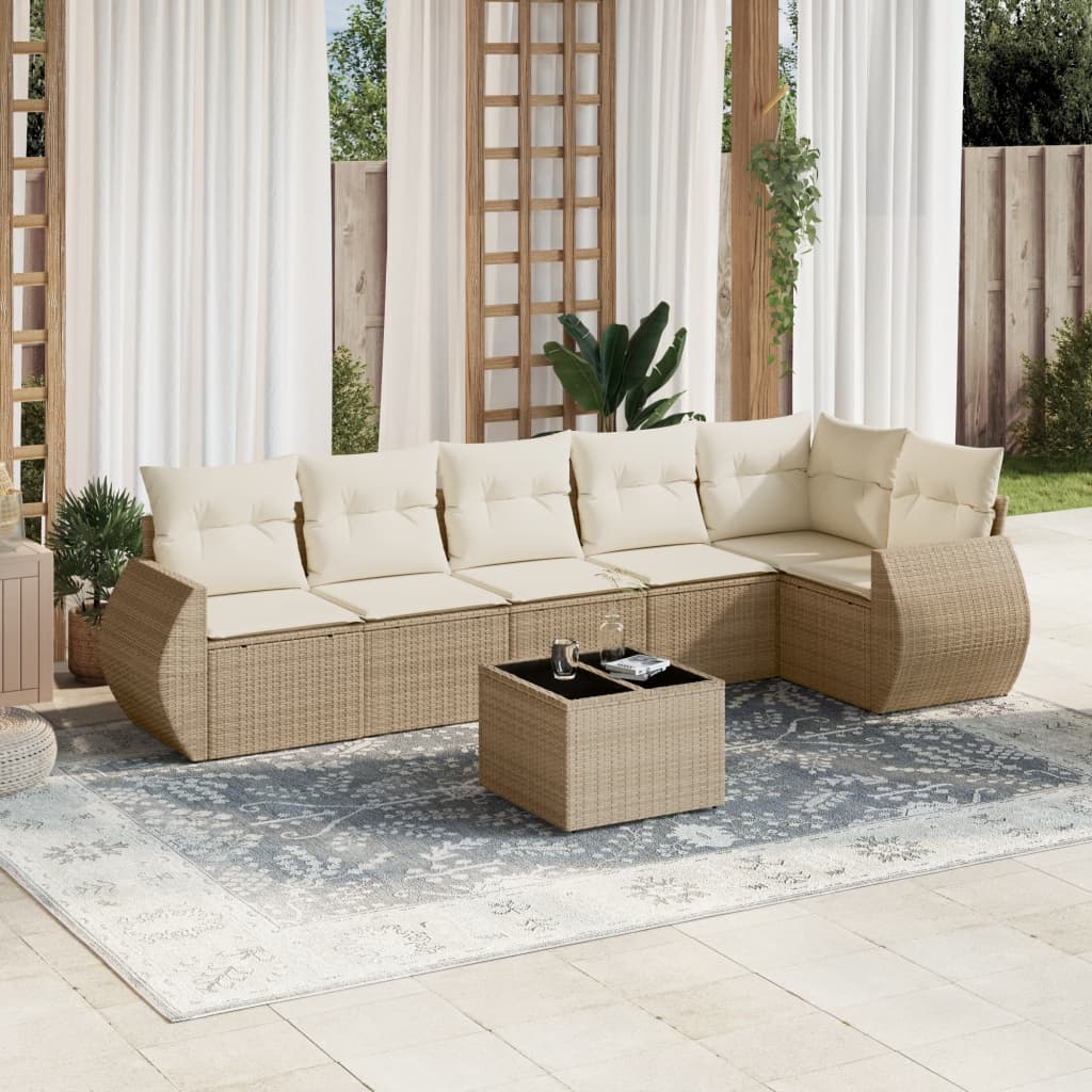7-delige Loungeset met kussens poly rattan beige is nu te koop bij PeponiXL, paradijselijk wonen!