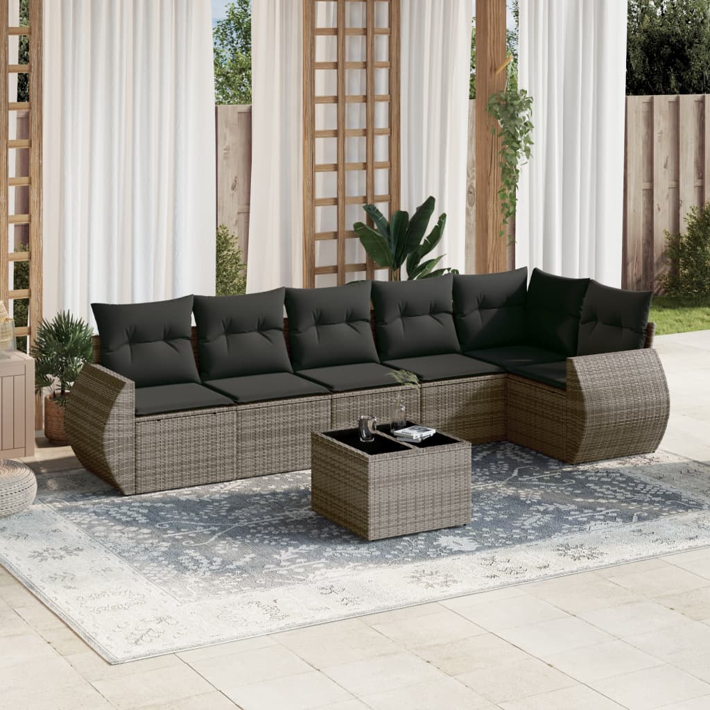 7-delige Loungeset met kussens poly rattan grijs is nu te koop bij PeponiXL, paradijselijk wonen!