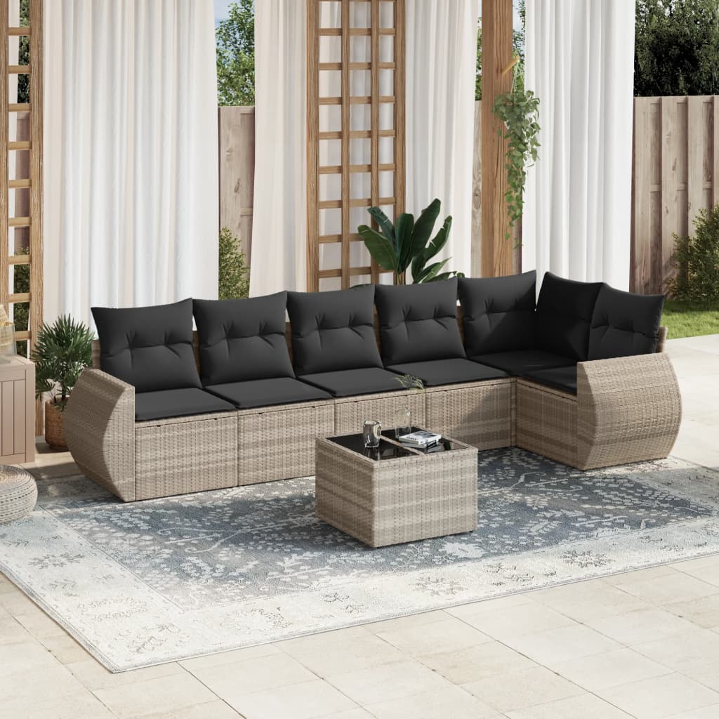 7-delige Loungeset met kussens poly rattan lichtgrijs is nu te koop bij PeponiXL, paradijselijk wonen!