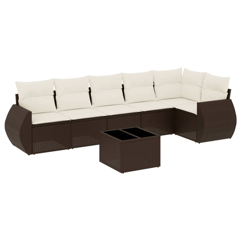 7-delige Loungeset met kussens poly rattan bruin is nu te koop bij PeponiXL, paradijselijk wonen!