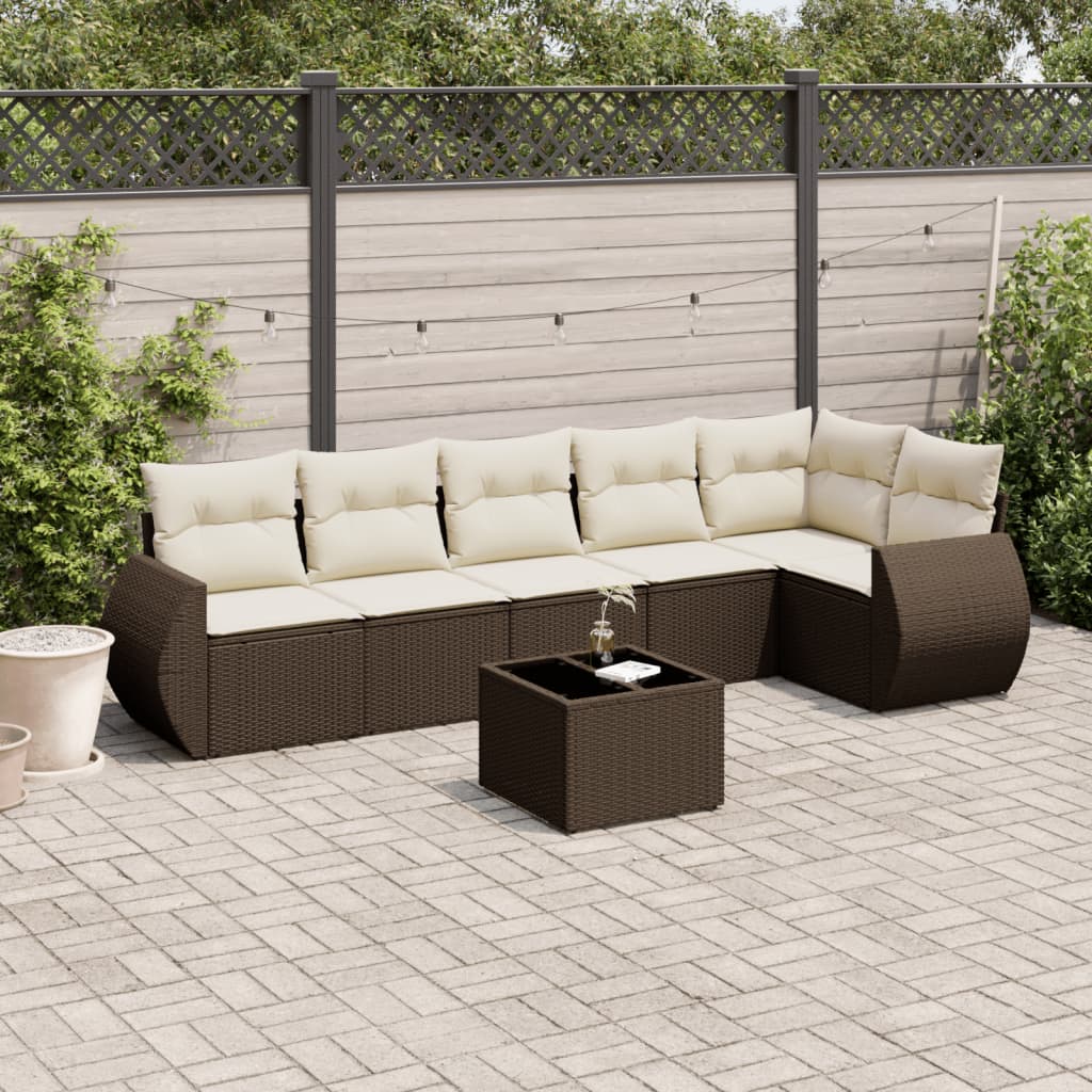 7-delige Loungeset met kussens poly rattan bruin is nu te koop bij PeponiXL, paradijselijk wonen!