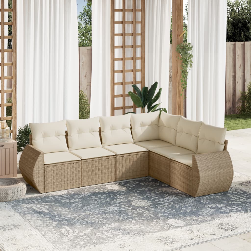 6-delige Loungeset met kussens poly rattan beige is nu te koop bij PeponiXL, paradijselijk wonen!
