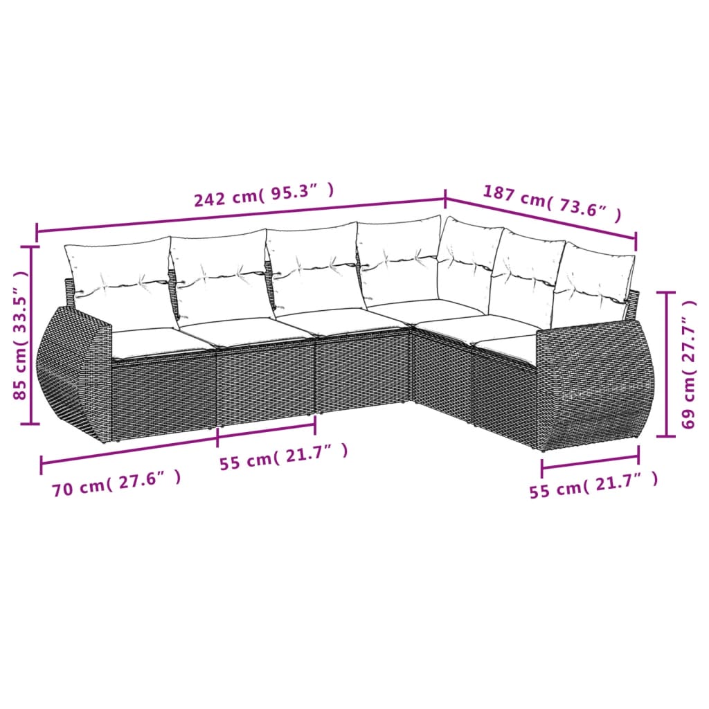6-delige Loungeset met kussens poly rattan grijs is nu te koop bij PeponiXL, paradijselijk wonen!