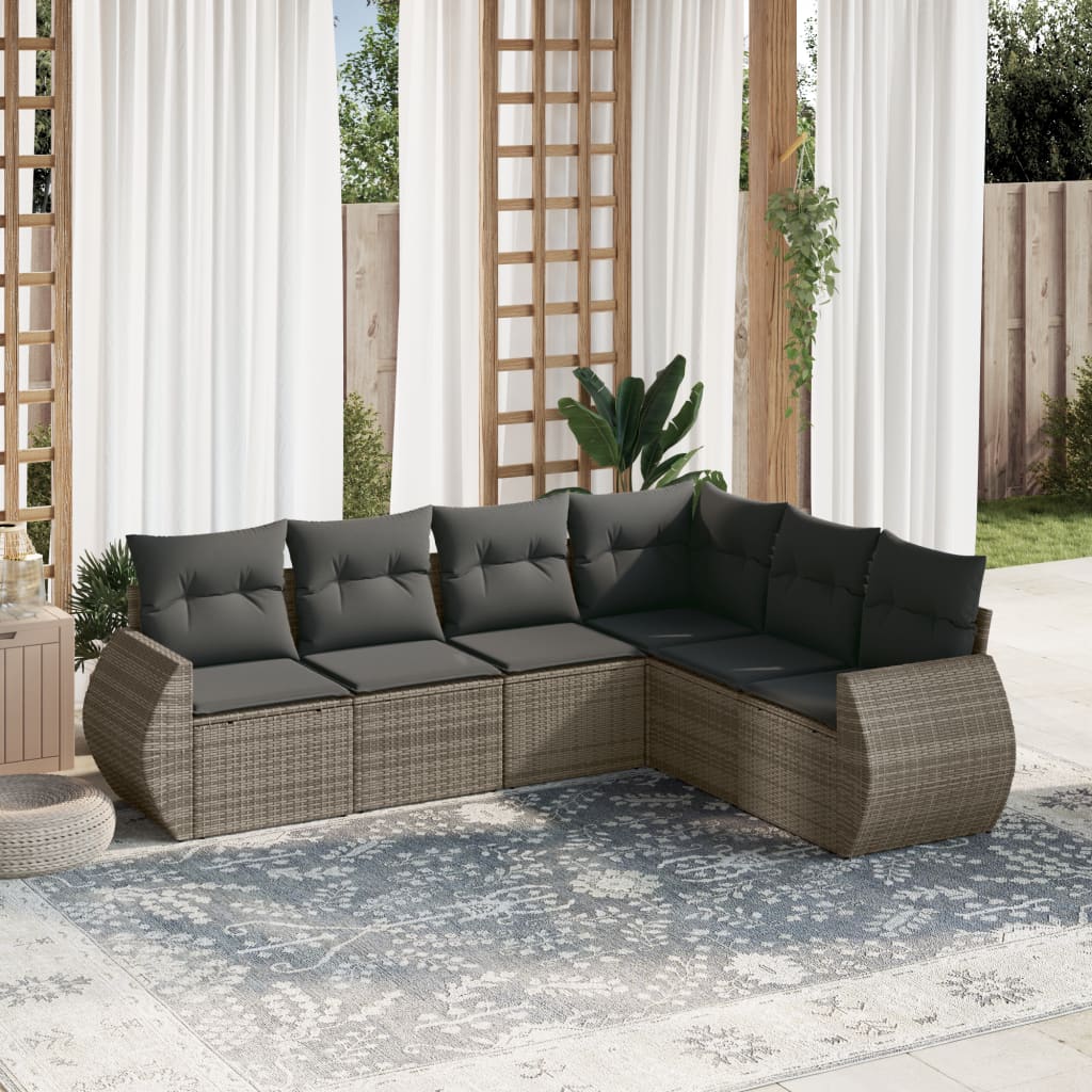 6-delige Loungeset met kussens poly rattan grijs is nu te koop bij PeponiXL, paradijselijk wonen!