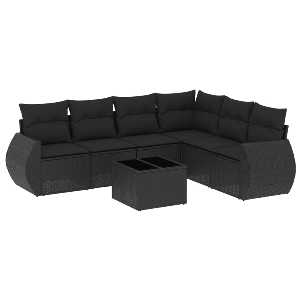 7-delige Loungeset met kussens poly rattan zwart is nu te koop bij PeponiXL, paradijselijk wonen!
