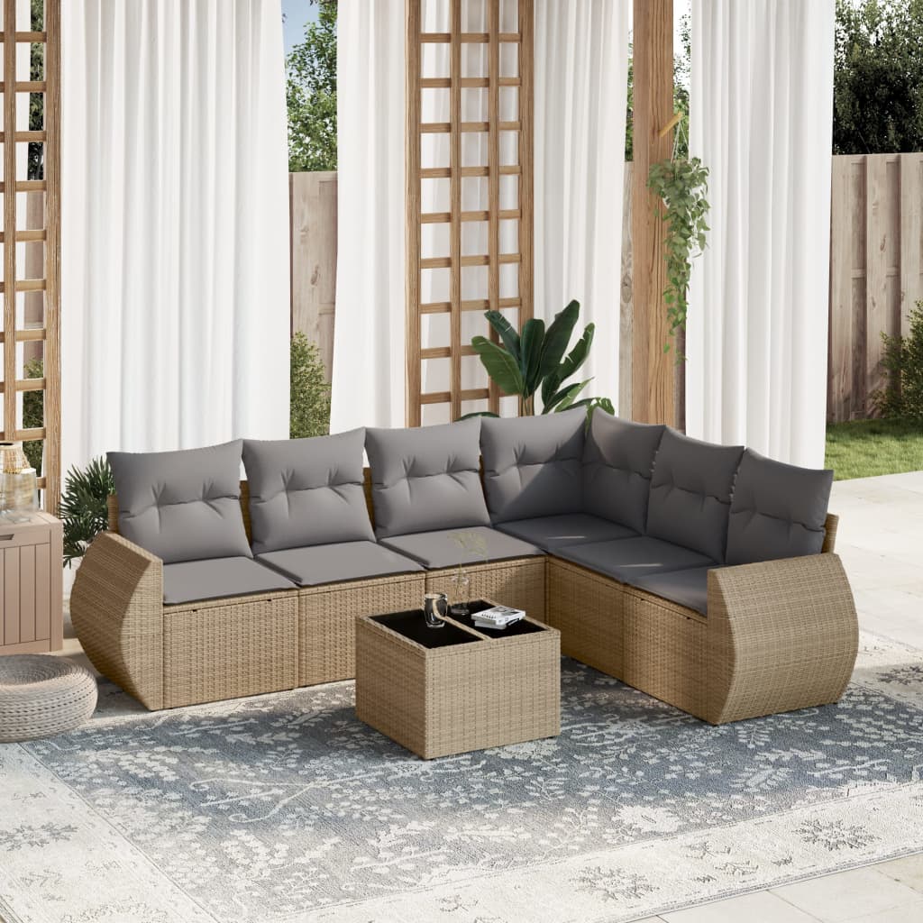 7-delige Loungeset met kussens poly rattan beige is nu te koop bij PeponiXL, paradijselijk wonen!