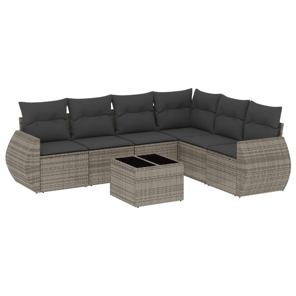 7-delige Loungeset met kussens poly rattan grijs is nu te koop bij PeponiXL, paradijselijk wonen!