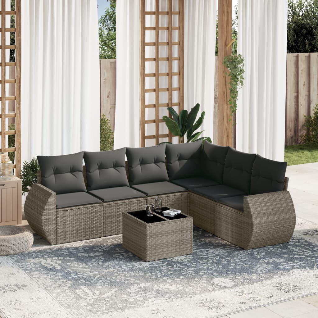 7-delige Loungeset met kussens poly rattan grijs is nu te koop bij PeponiXL, paradijselijk wonen!