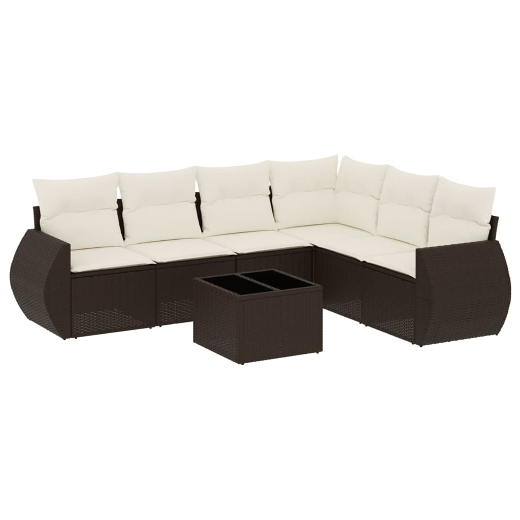 7-delige Loungeset met kussens poly rattan bruin is nu te koop bij PeponiXL, paradijselijk wonen!
