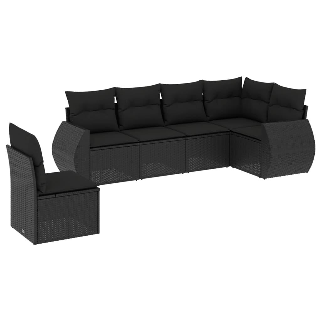 6-delige Loungeset met kussens poly rattan zwart is nu te koop bij PeponiXL, paradijselijk wonen!