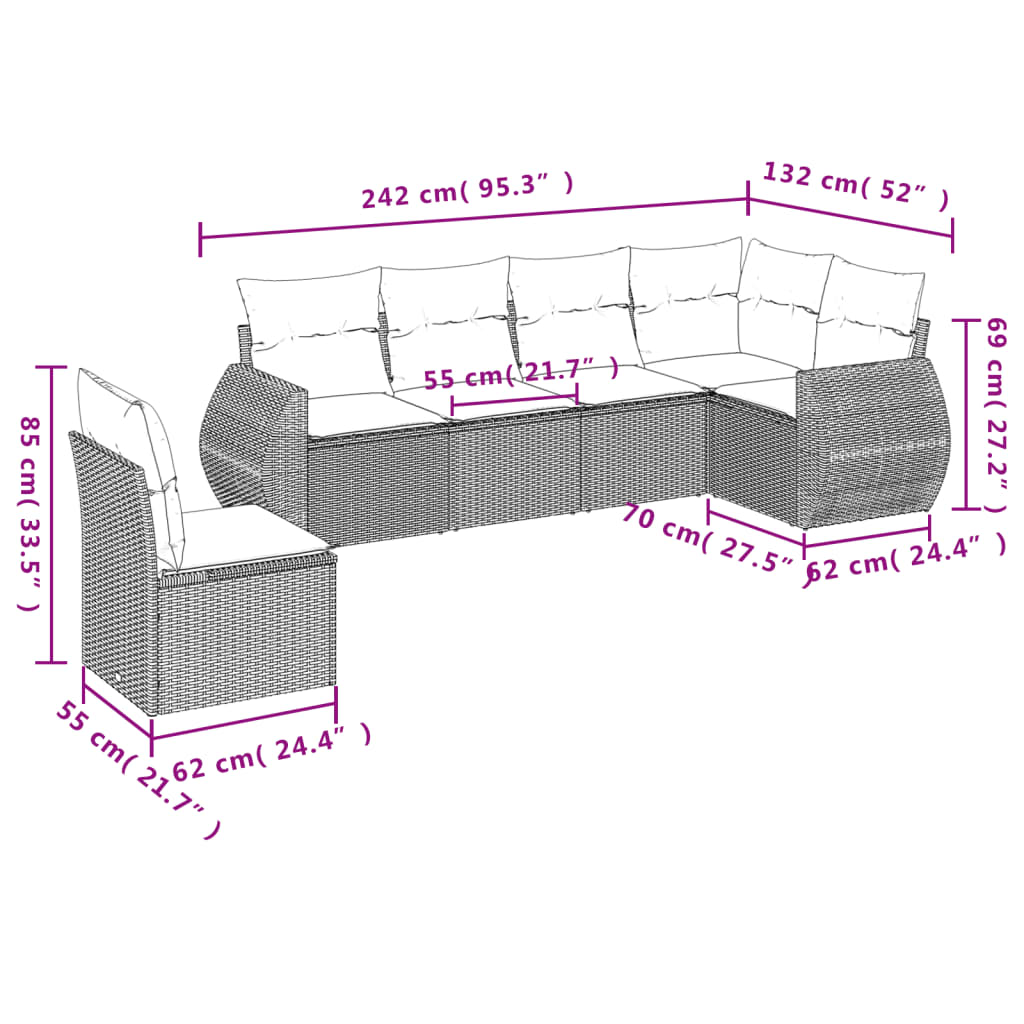 6-delige Loungeset met kussens poly rattan zwart is nu te koop bij PeponiXL, paradijselijk wonen!