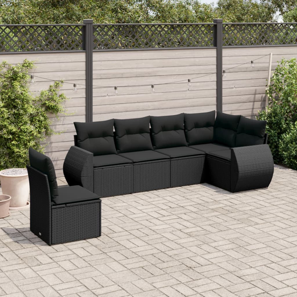 6-delige Loungeset met kussens poly rattan zwart is nu te koop bij PeponiXL, paradijselijk wonen!