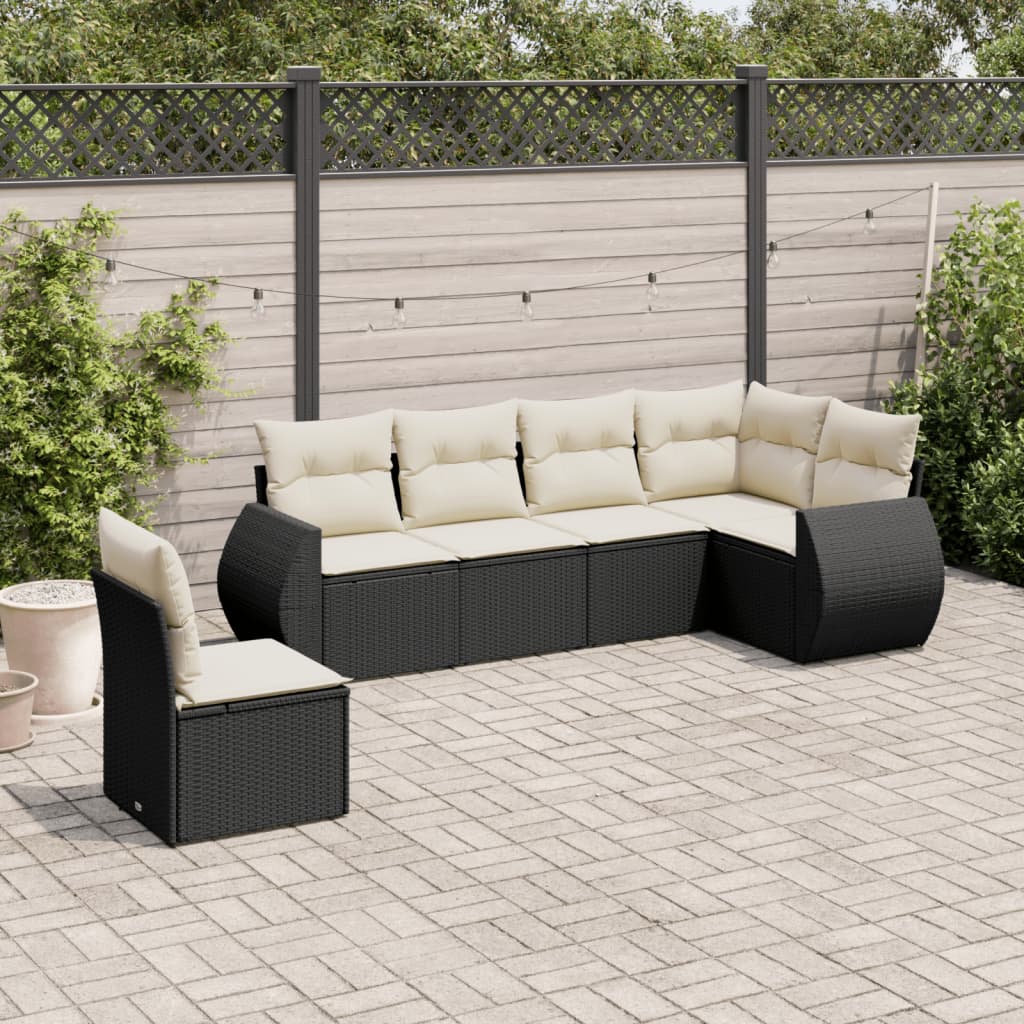 6-delige Loungeset met kussens poly rattan zwart is nu te koop bij PeponiXL, paradijselijk wonen!