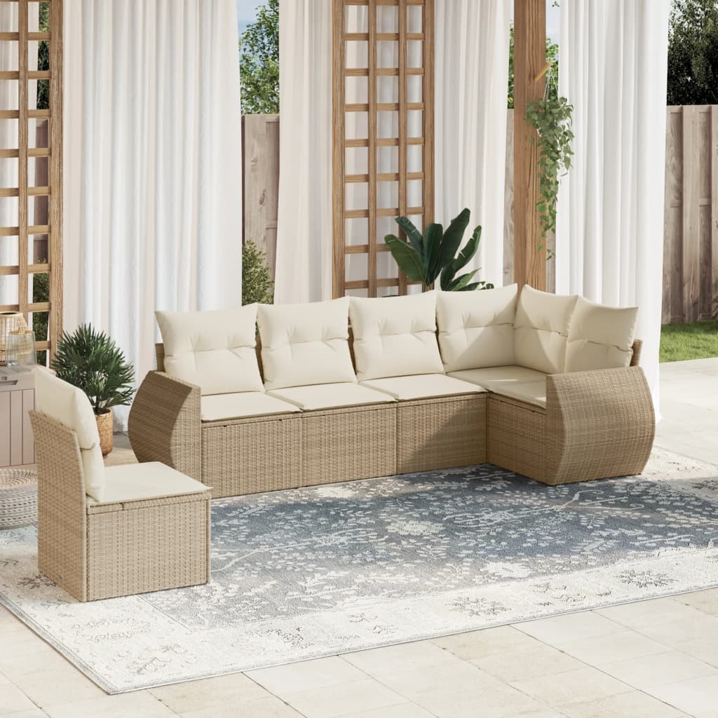 6-delige Loungeset met kussens poly rattan beige is nu te koop bij PeponiXL, paradijselijk wonen!