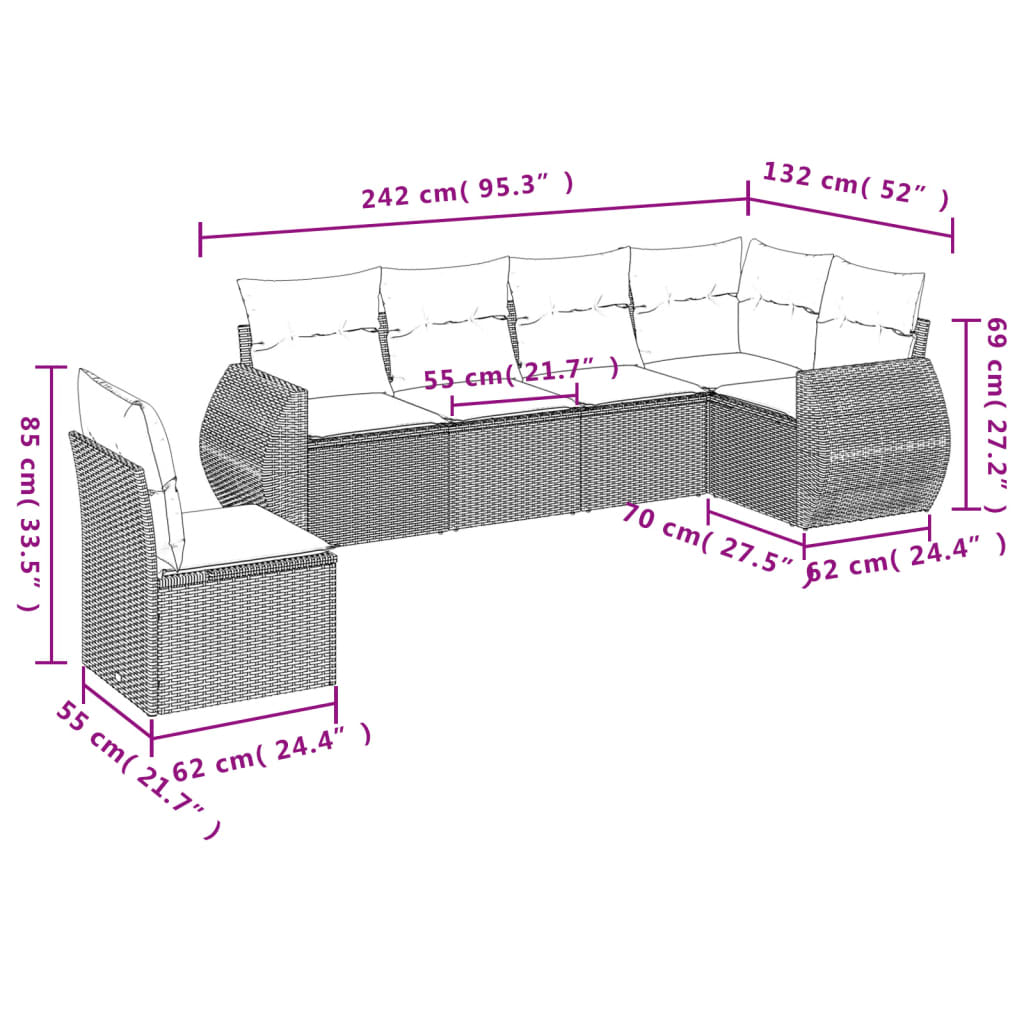6-delige Loungeset met kussens poly rattan beige is nu te koop bij PeponiXL, paradijselijk wonen!