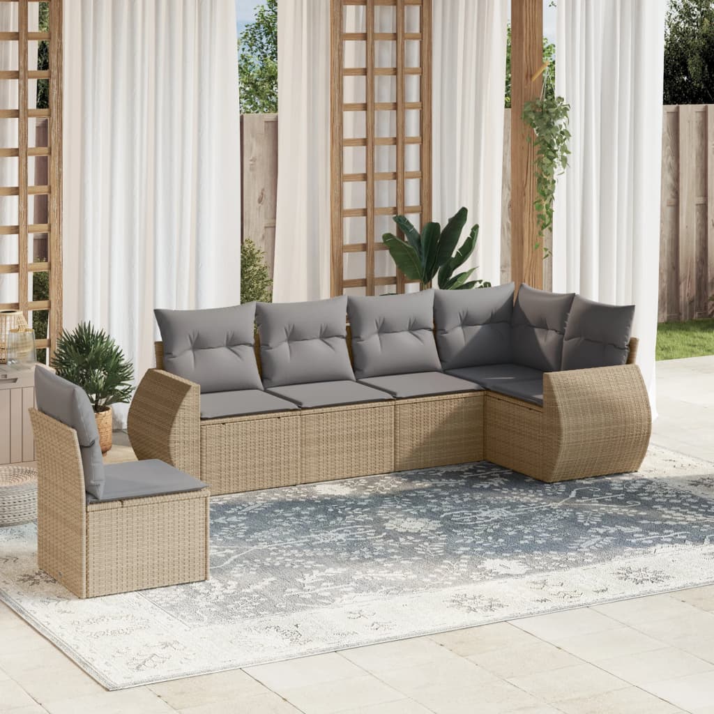 6-delige Loungeset met kussens poly rattan beige is nu te koop bij PeponiXL, paradijselijk wonen!