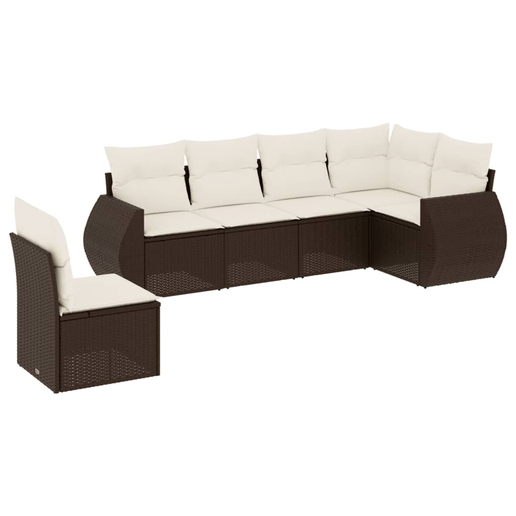 6-delige Loungeset met kussens poly rattan bruin is nu te koop bij PeponiXL, paradijselijk wonen!
