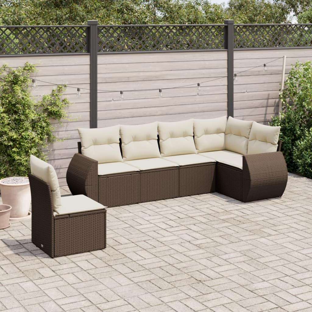 6-delige Loungeset met kussens poly rattan bruin is nu te koop bij PeponiXL, paradijselijk wonen!
